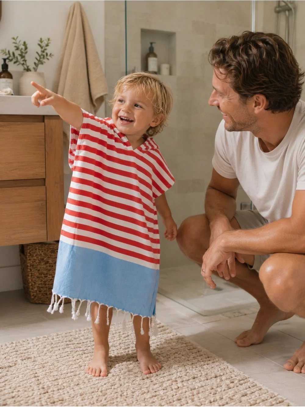 Kids Organic Turkish Cotton Hooded Towel Poncho 1Y-2Y Beach Pool Bath Unisex